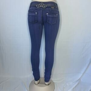 Y2K Tush Push Jeans Low Rise Skinny Blue Embellished Waist Size butt lifting